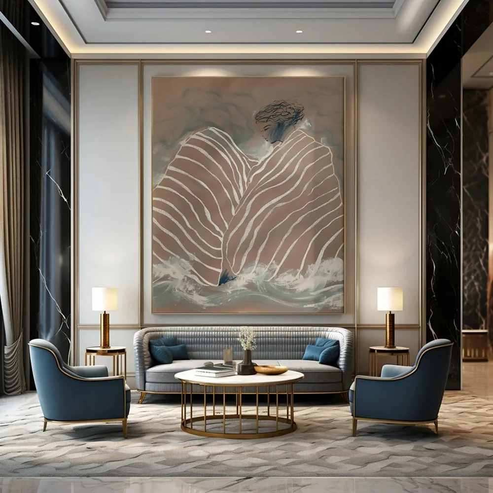 Waves Hand-painted Serene Tranquil Figure Abstract Artwork NCCB4